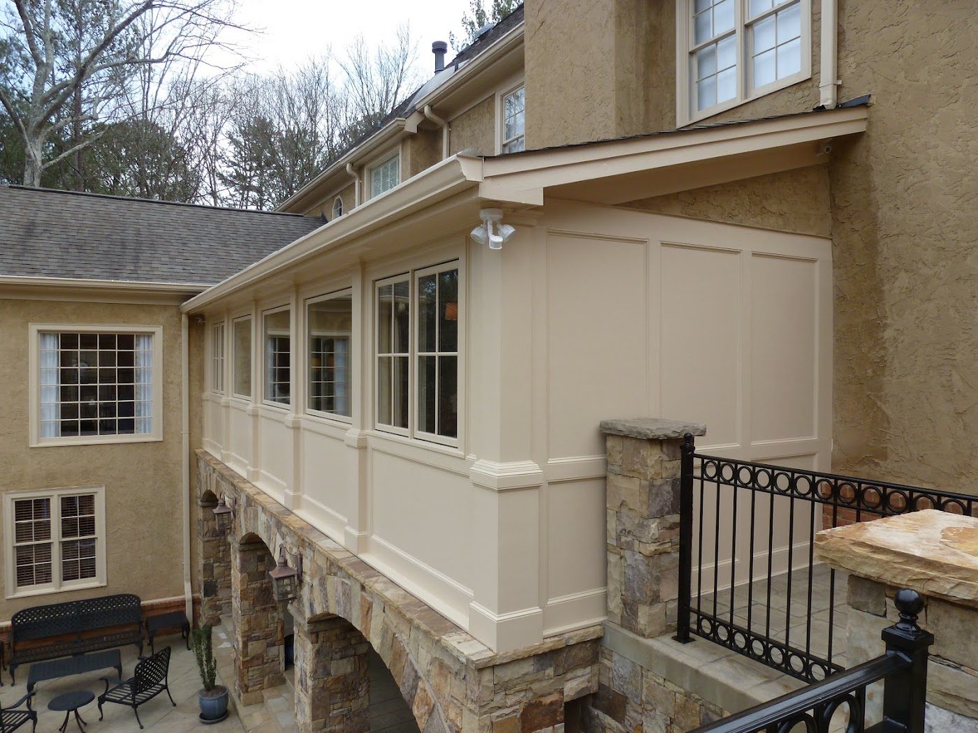 Two-story porch and railings
